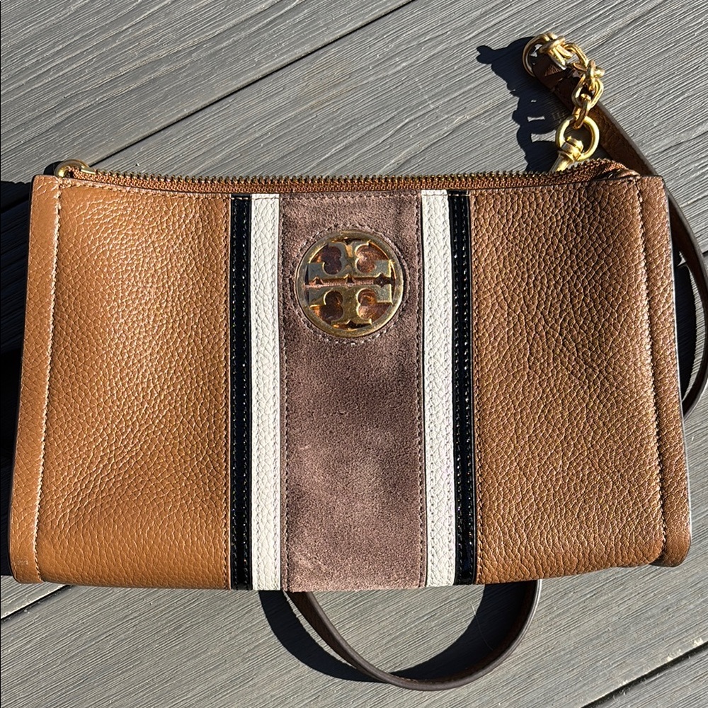 Tory Burch Brown Leather Clutch with Wristlet